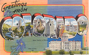 Featured is a Colorado big-letter postcard image from the 1940s obtained from the Teich Archives (private collection).